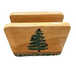 Furio Vintage Wood Christmas Tree Holiday Napkin Holder 1999 Taiwan